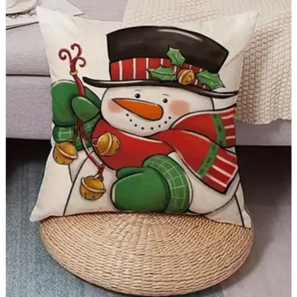 Holiday Snowman Pillow One Size White Red